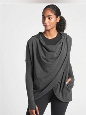 Athleta Purana Wrap Hoodie sweatshirt Charcoal Grey Heather S NWOT